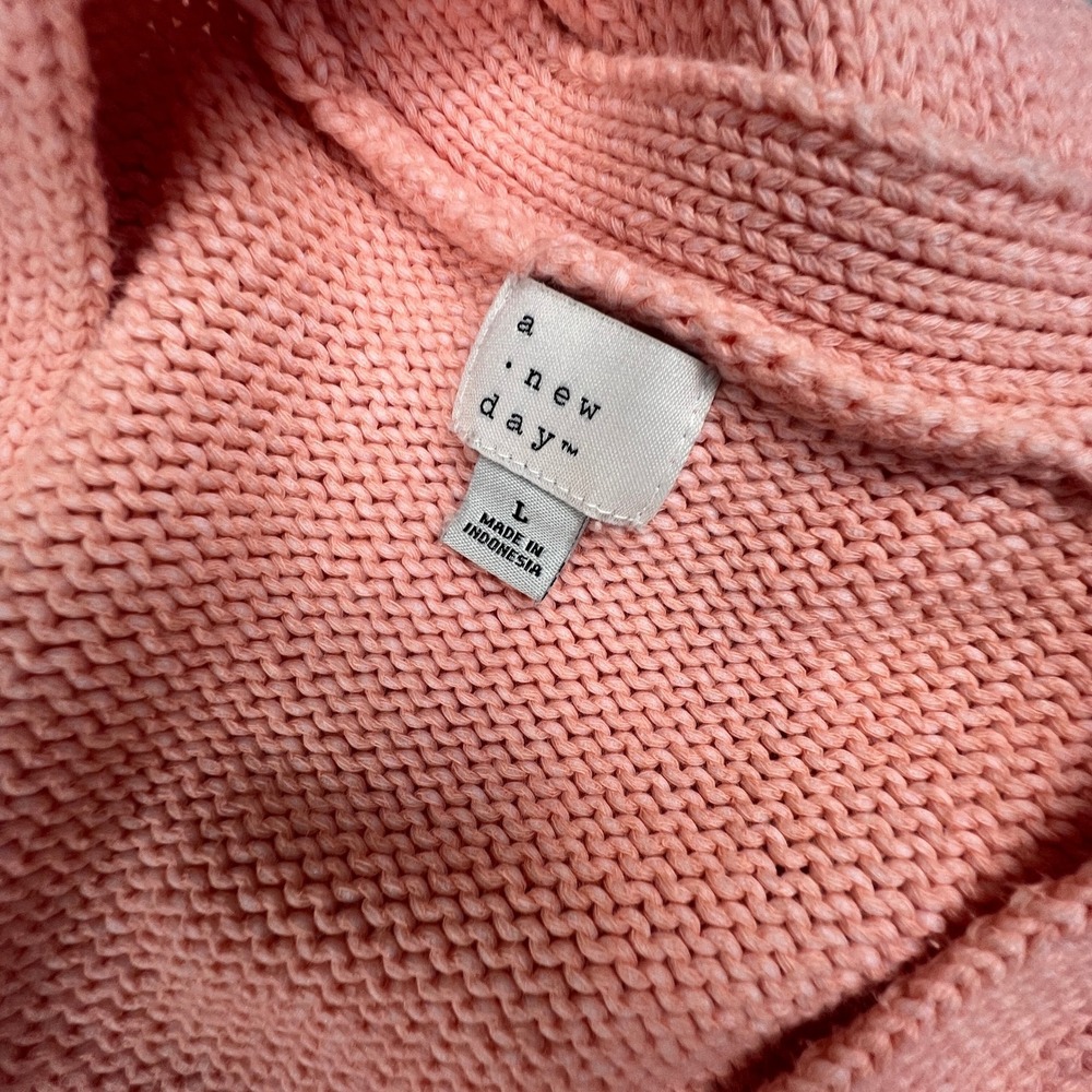 Preppy Cardigan Sweater Womens Large Pink Button Front Knit V-Neck A New Day - Picture 2 of 15
